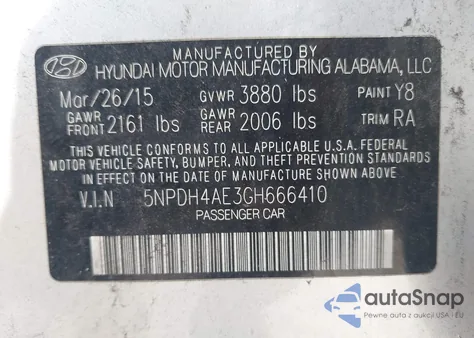 2016 Hyundai Elantra Se из США, поврежденный, VIN 5NPDH4AE3GH666410